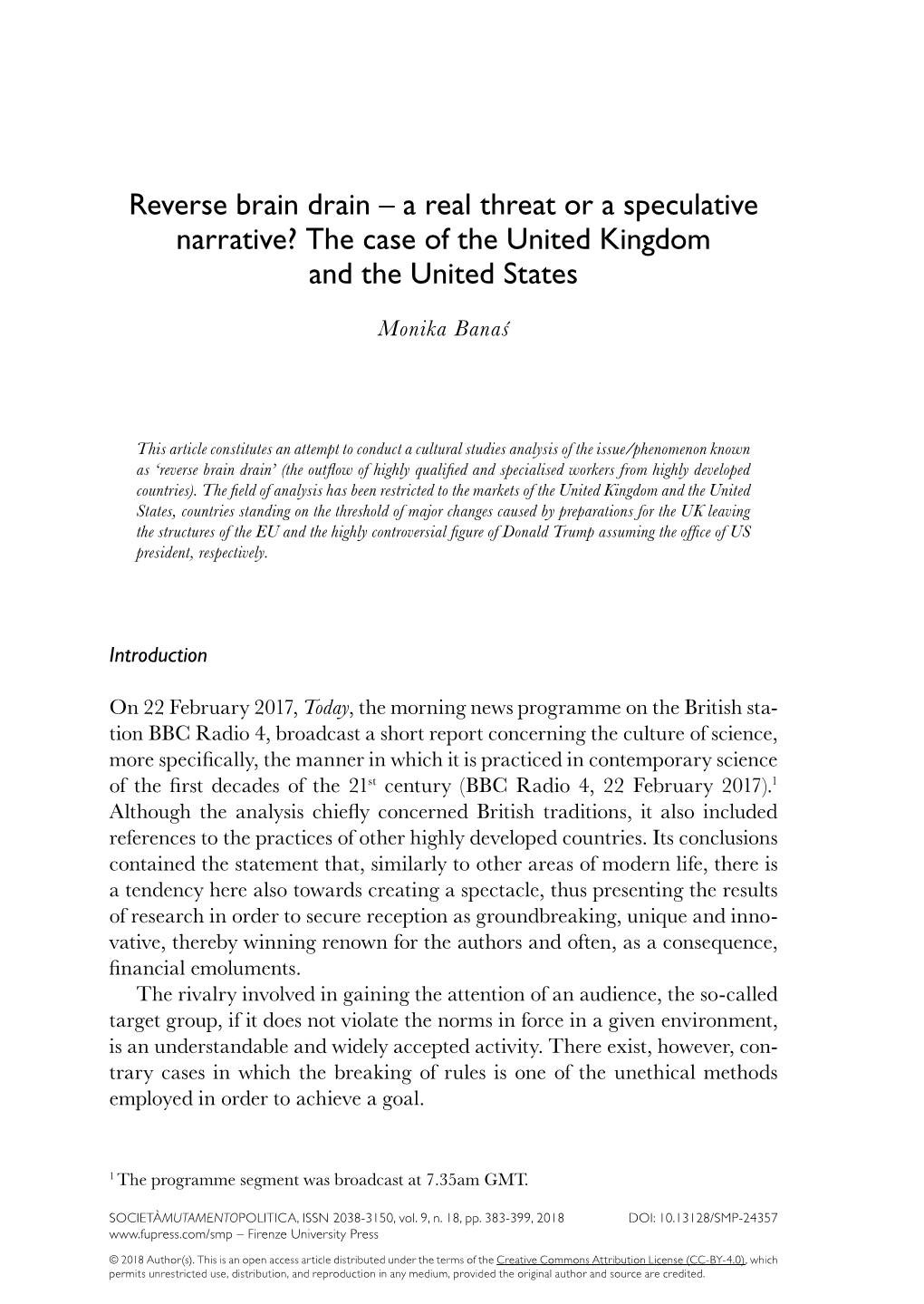 Reverse Brain Drain – a Real Threat Or a Speculative Narrative? the Case of the United Kingdom and the United States