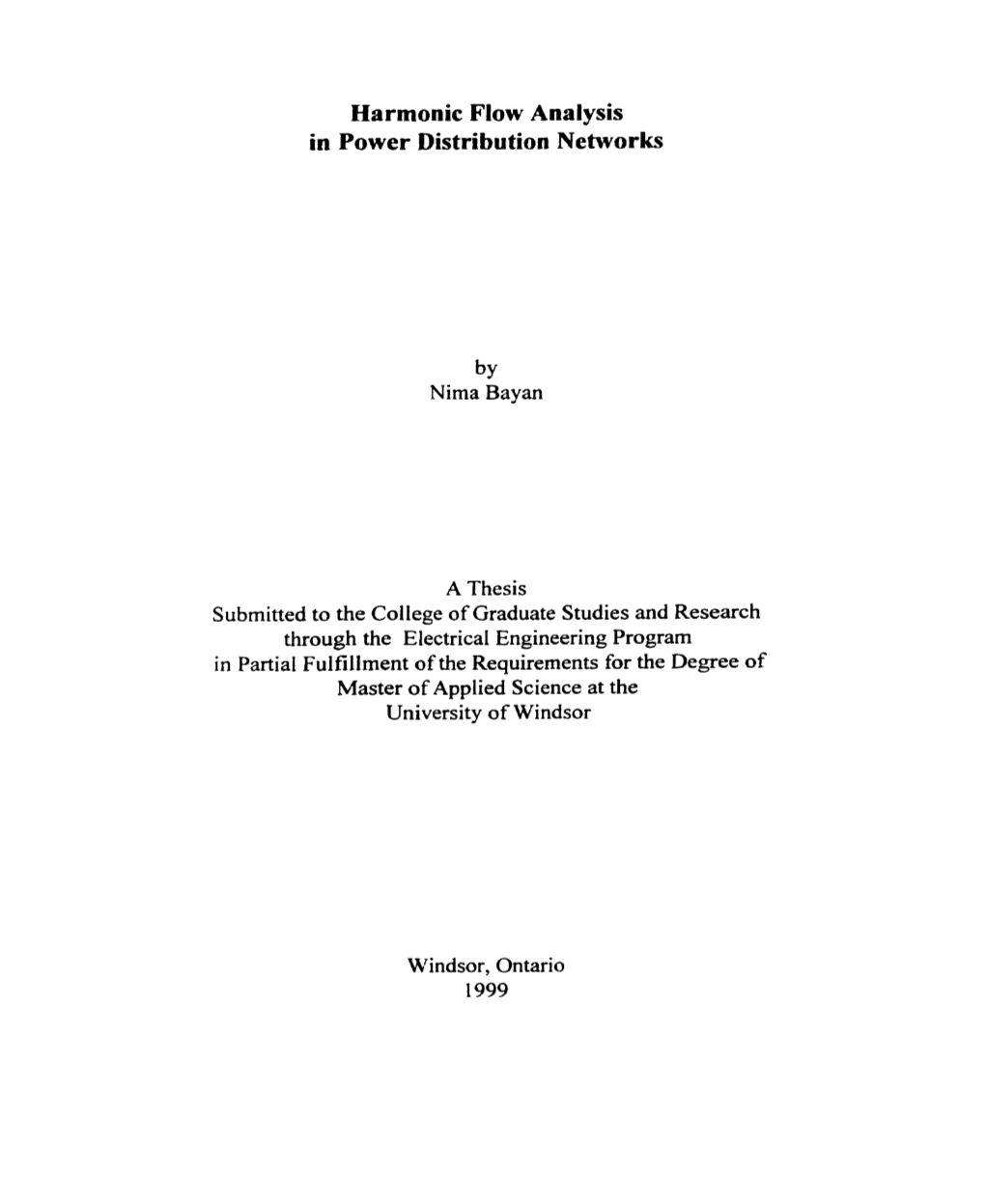 Harrnonic Flow Analysis in Power Distribution Networks