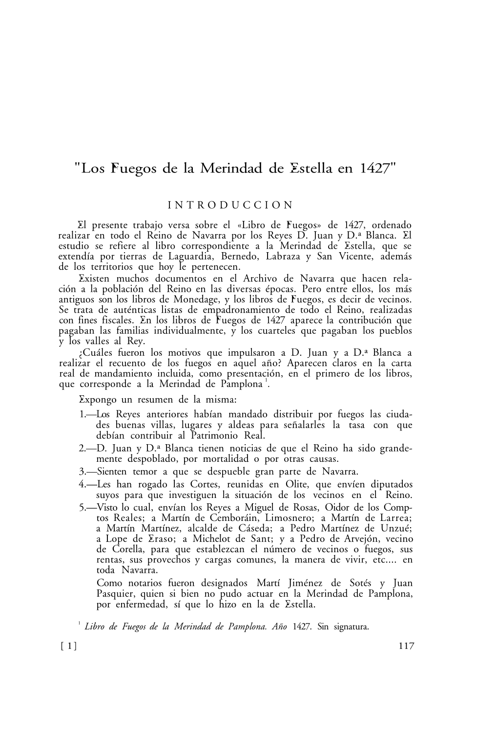 "Los Fuegos De La Merindad De Estella En 1427"