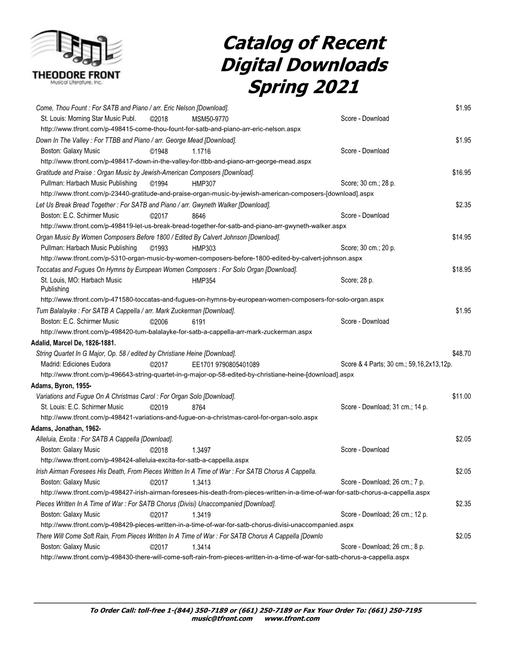 Catalog of Recent Digital Downloads Spring 2021