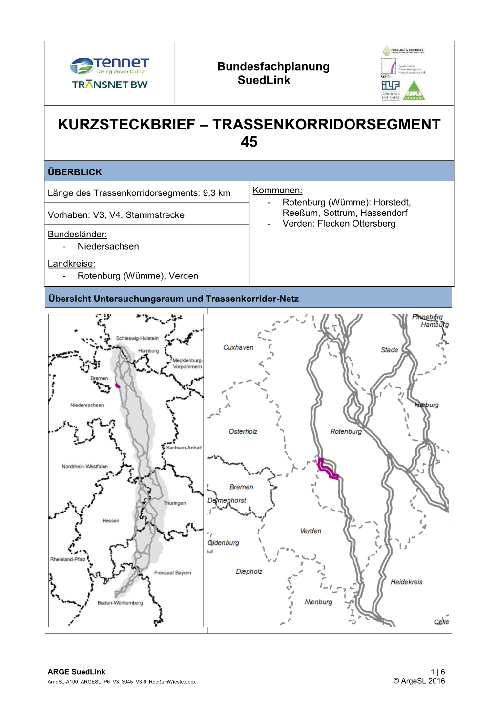 Kurzsteckbrief – Trassenkorridorsegment 45