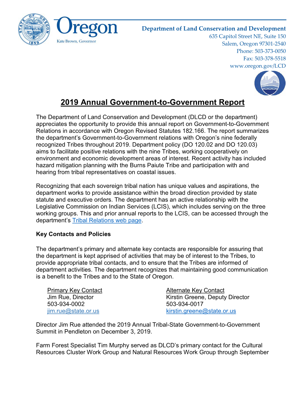 2019 Annual Government-To-Government Report