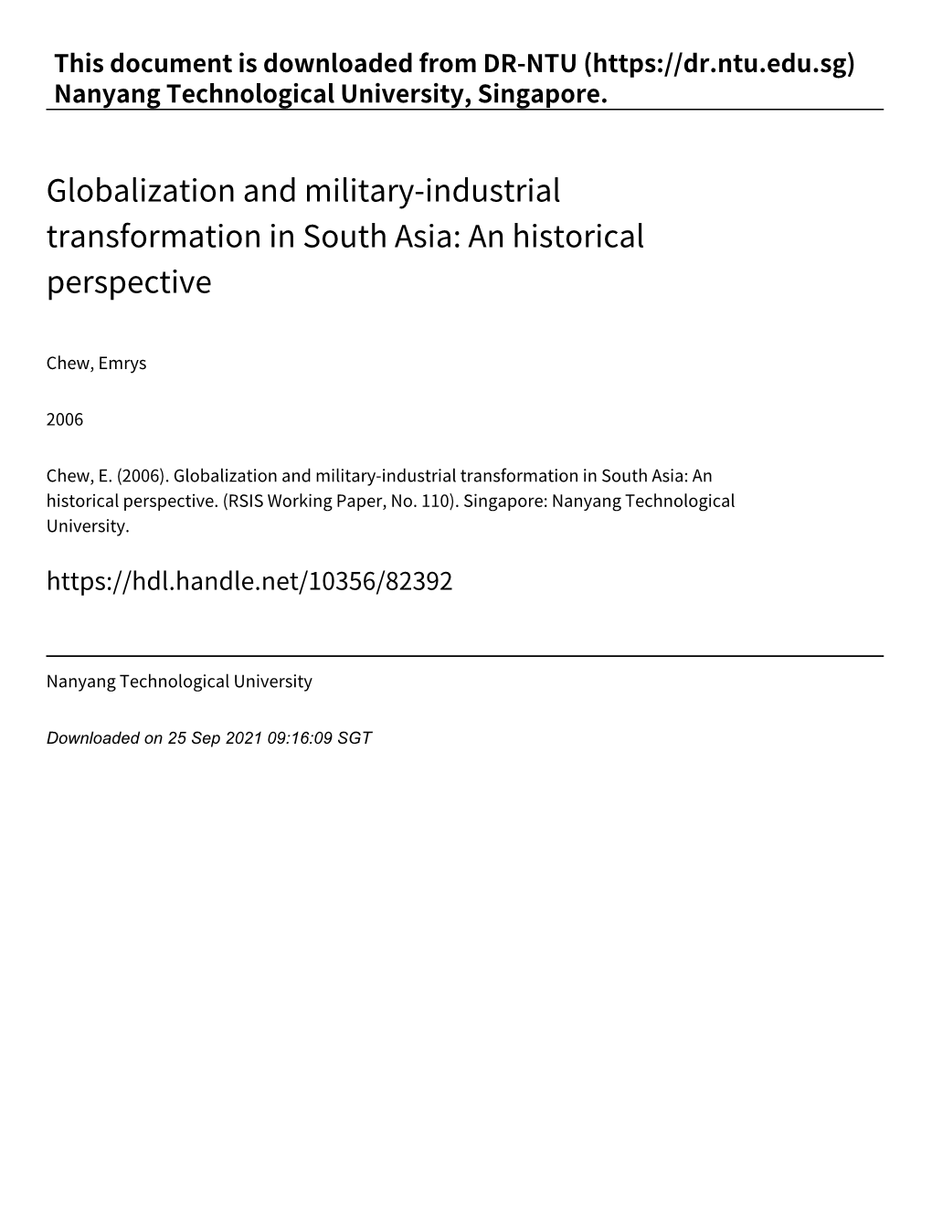 Globalization and Military‑Industrial Transformation in South Asia: an Historical Perspective