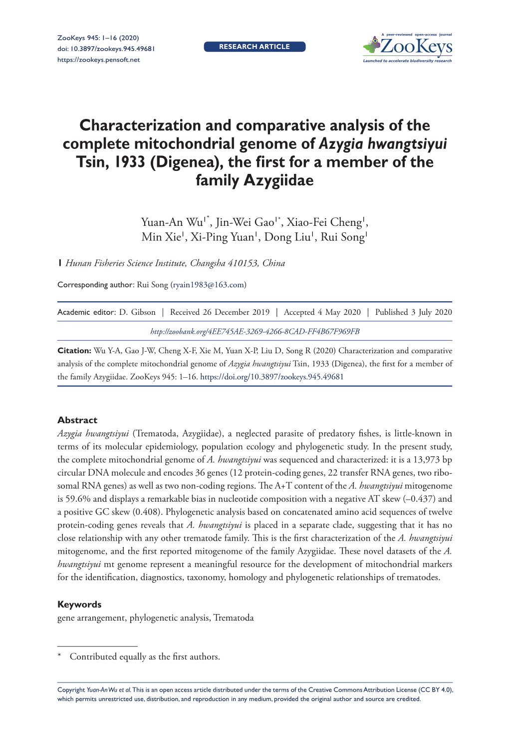 ﻿Characterization and Comparative Analysis of the Complete Mitochondrial Genome Of