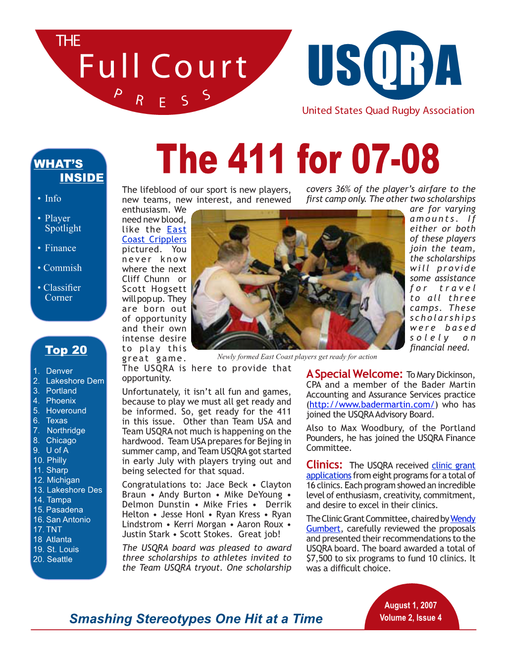 Unites States Quad Rugby Association Newslette, Volume 2