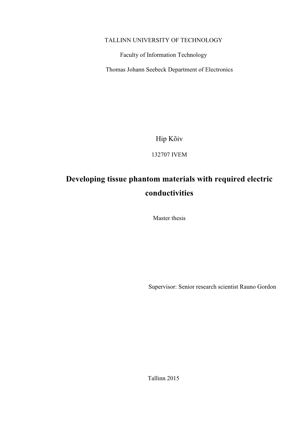 Developing Tissue Phantom Materials with Required Electric Conductivities