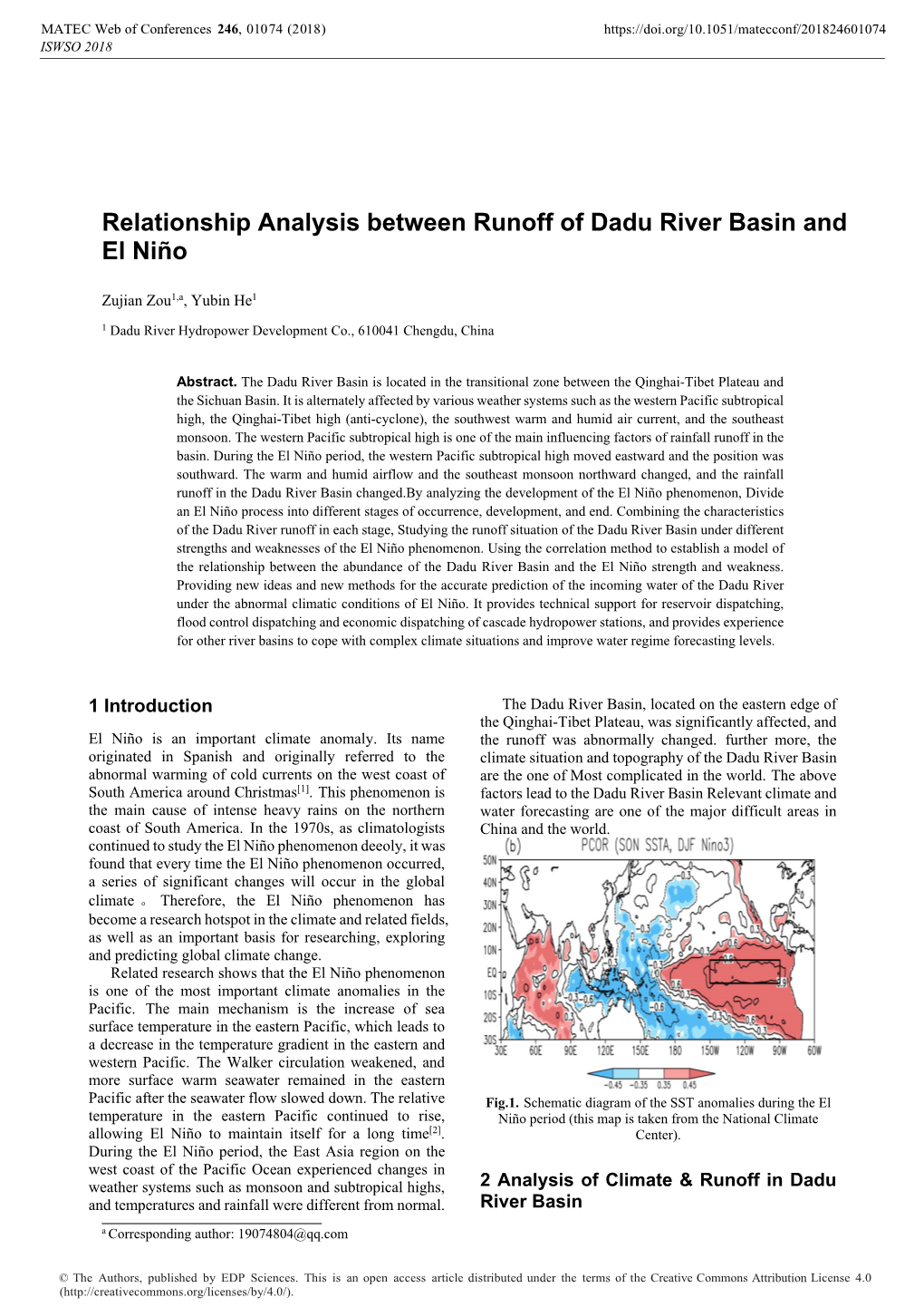 Relationship Analysis Between Runoff of Dadu River Basin and El Niño