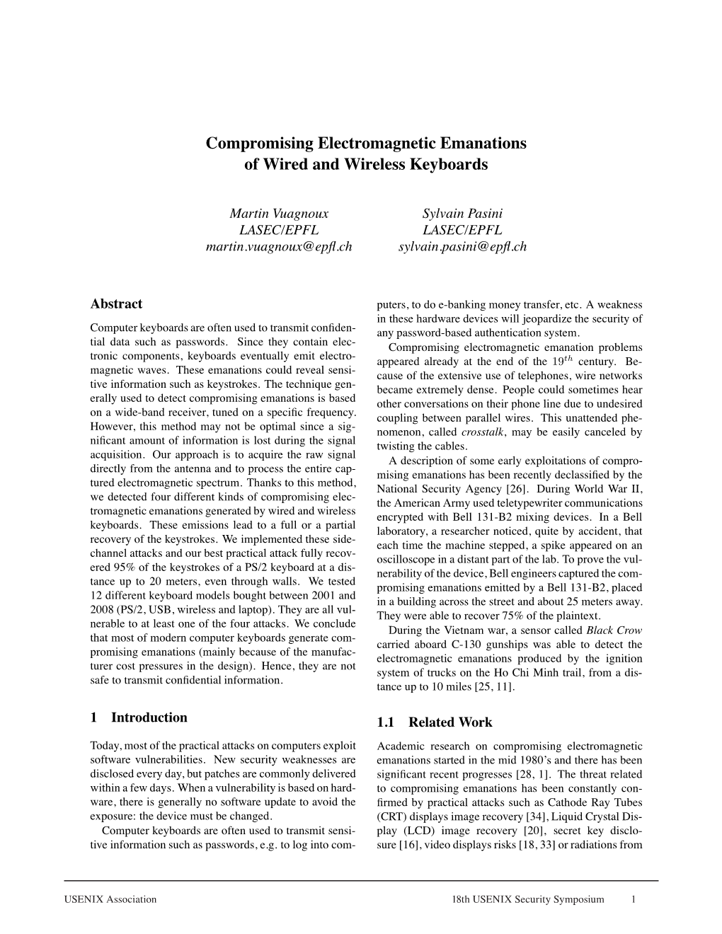 Compromising Electromagnetic Emanations of Wired and Wireless Keyboards