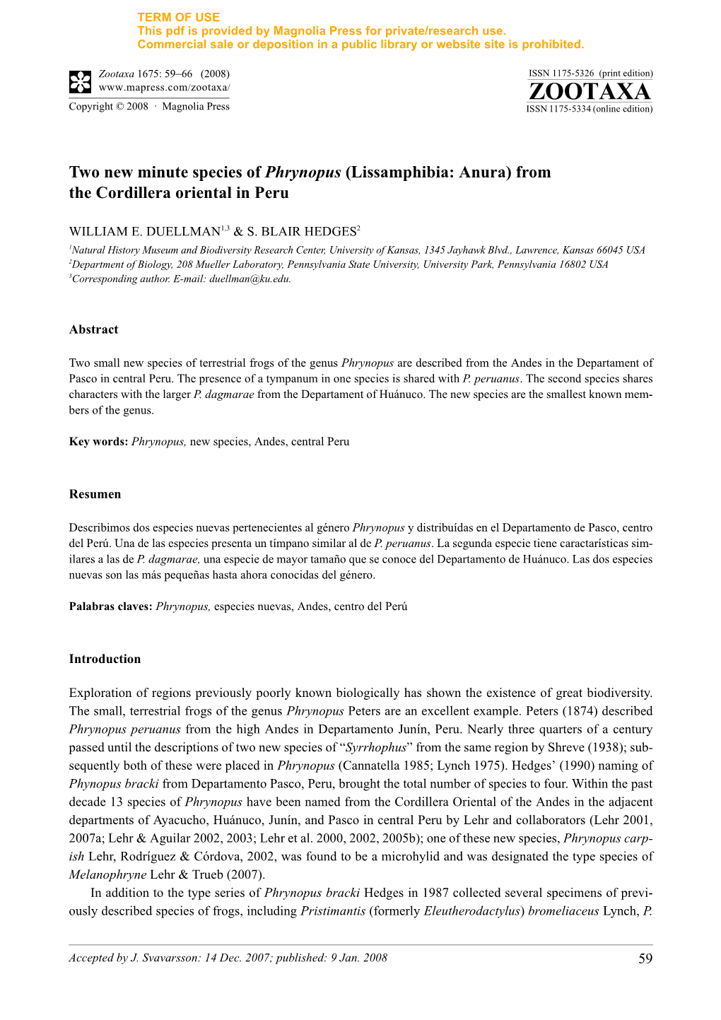 Zootaxa,Two New Minute Species of Phrynopus