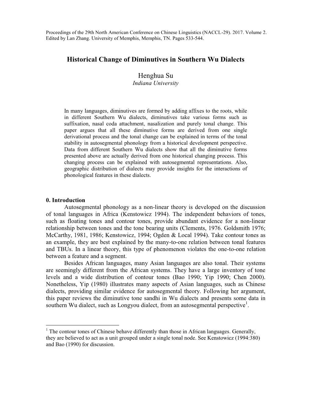 Historical Change of Diminutives in Southern Wu Dialects Henghua Su