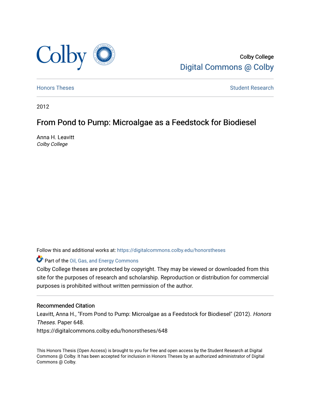 Microalgae As a Feedstock for Biodiesel