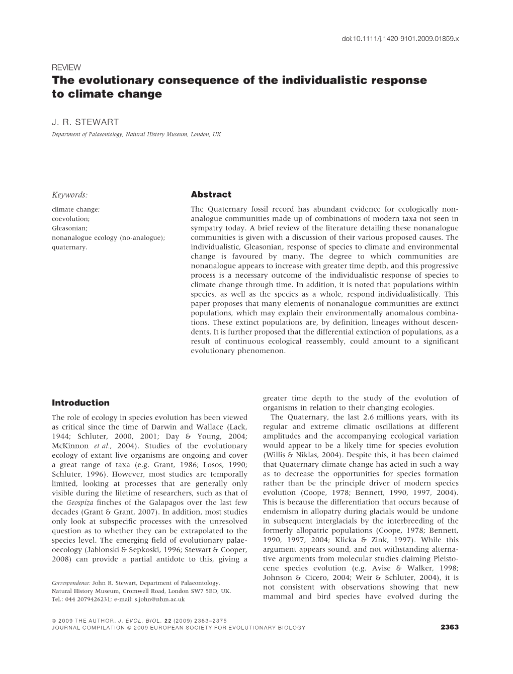 The Evolutionary Consequence of the Individualistic Response to Climate Change