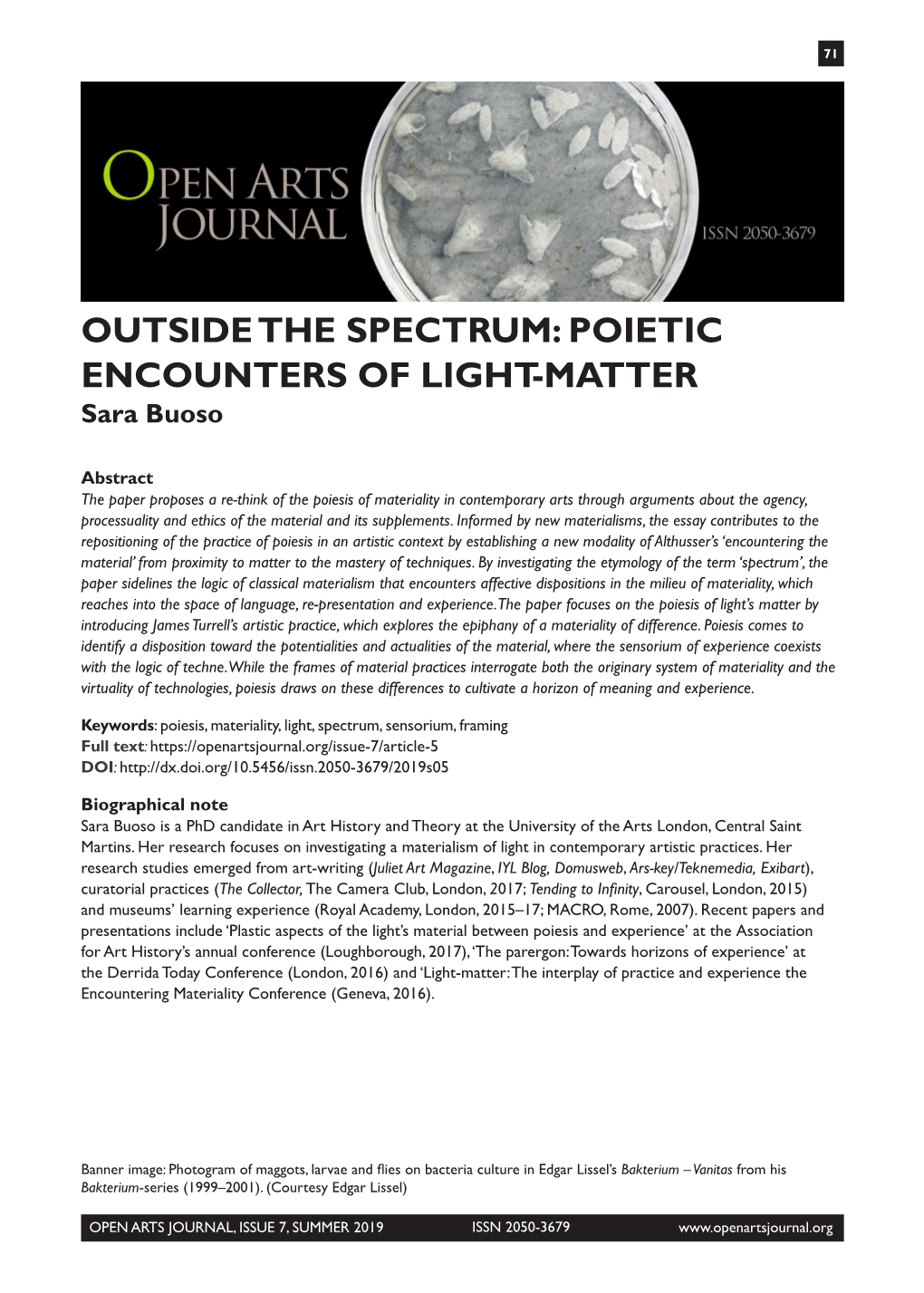 POIETIC ENCOUNTERS of LIGHT-MATTER Sara Buoso