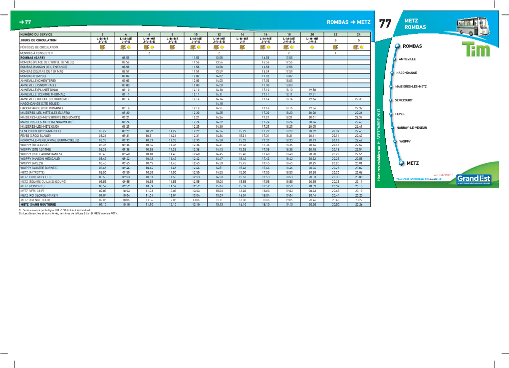 Depliant Horaire Bus Tim Norroy Le Veneur Metz