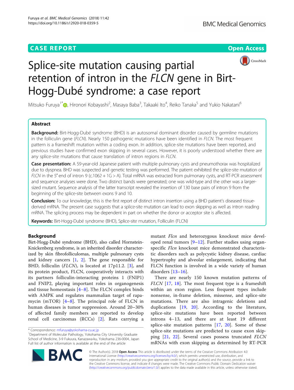 Splice-Site Mutation Causing Partial Retention of Intron in the FLCN Gene in Birt-Hogg-Dubé Syndrome