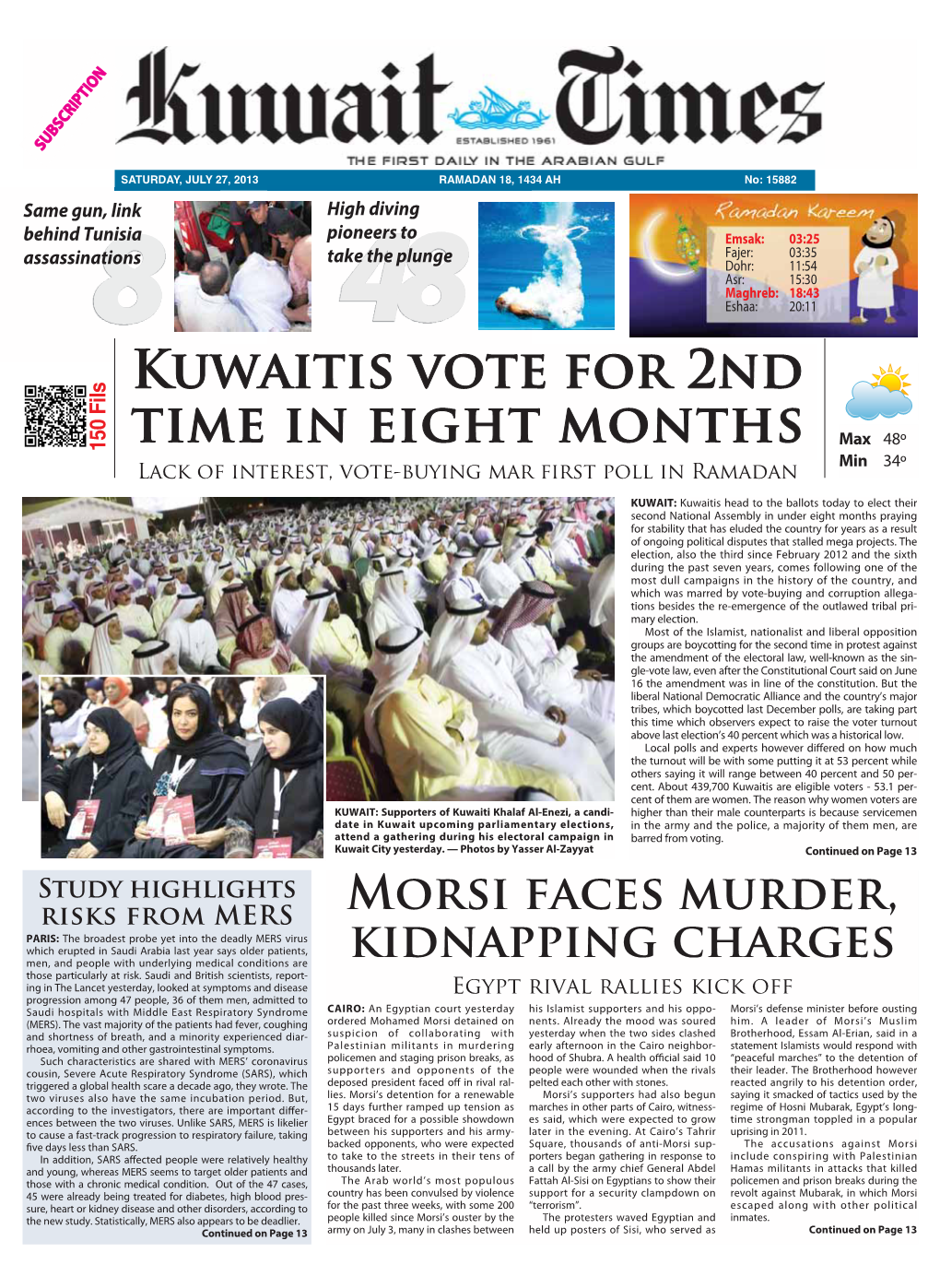 Kuwaitis Vote for 2Nd Time in Eight Months Continued from Page 1 Ual Basis As Political Parties Are Barred