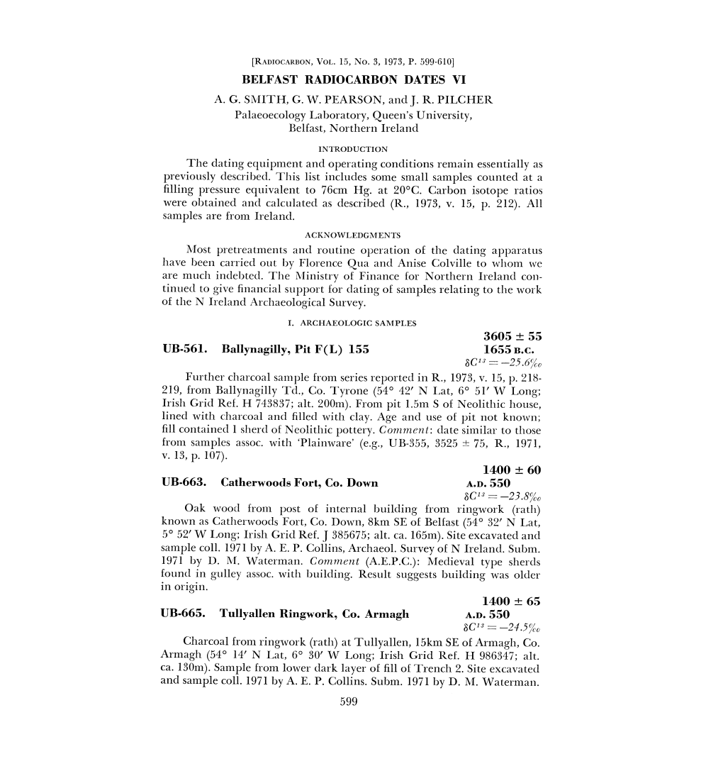 3605 ± 55 1400 ± 65 UB-665. Tullyallen Ringwork, Co. Armagh