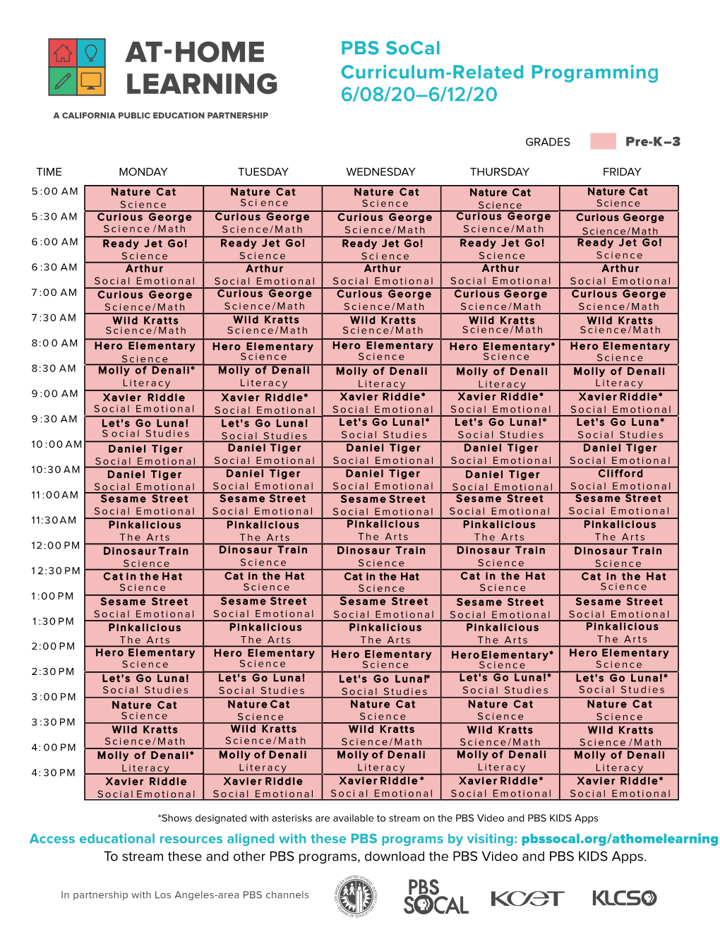 PBS Socal Curriculum-Related Programming 6/08/20–6/12/20