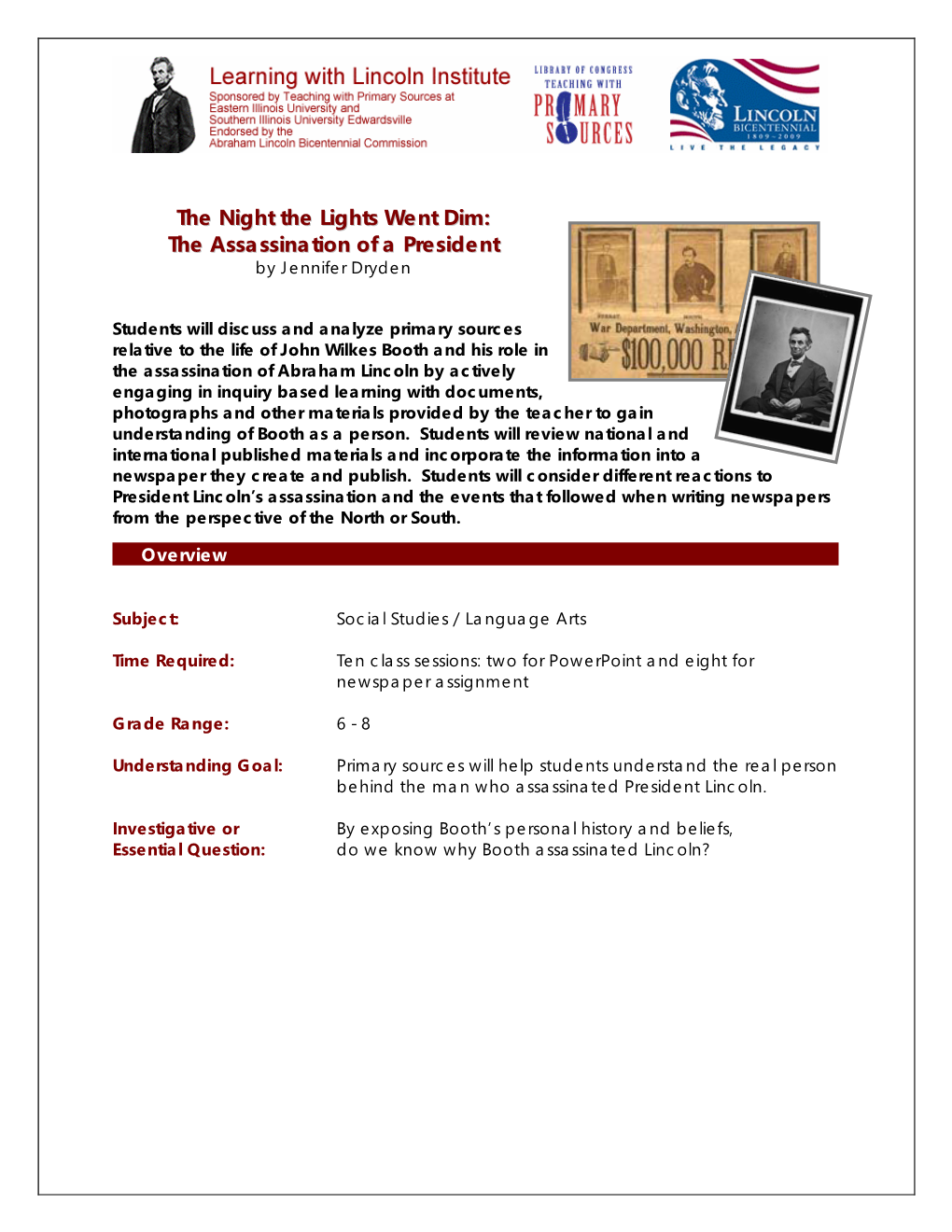 The Night the Lights Went Dim: the Assassination of a President by Jennifer Dryden