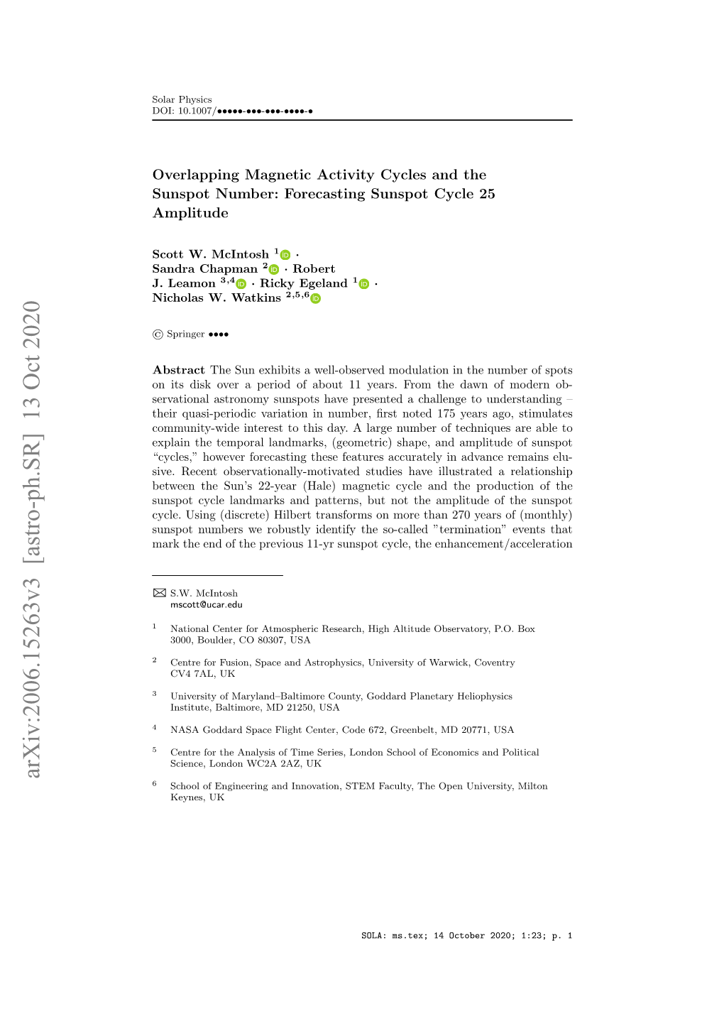 Arxiv:2006.15263V3 [Astro-Ph.SR] 13 Oct 2020 6 School of Engineering and Innovation, STEM Faculty, the Open University, Milton Keynes, UK