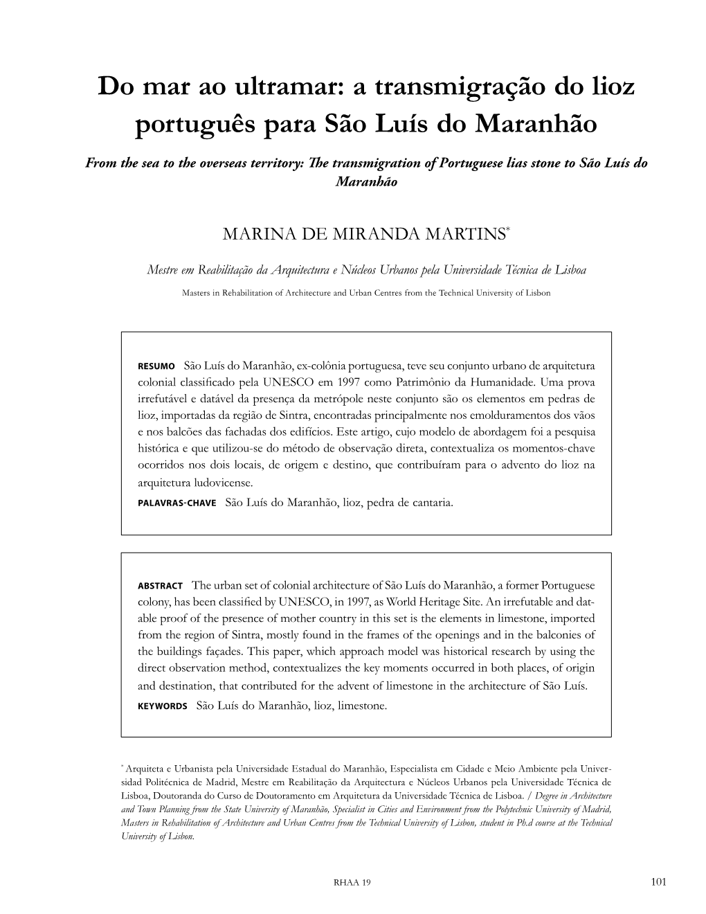A Transmigração Do Lioz Português Para São Luís Do Maranhão