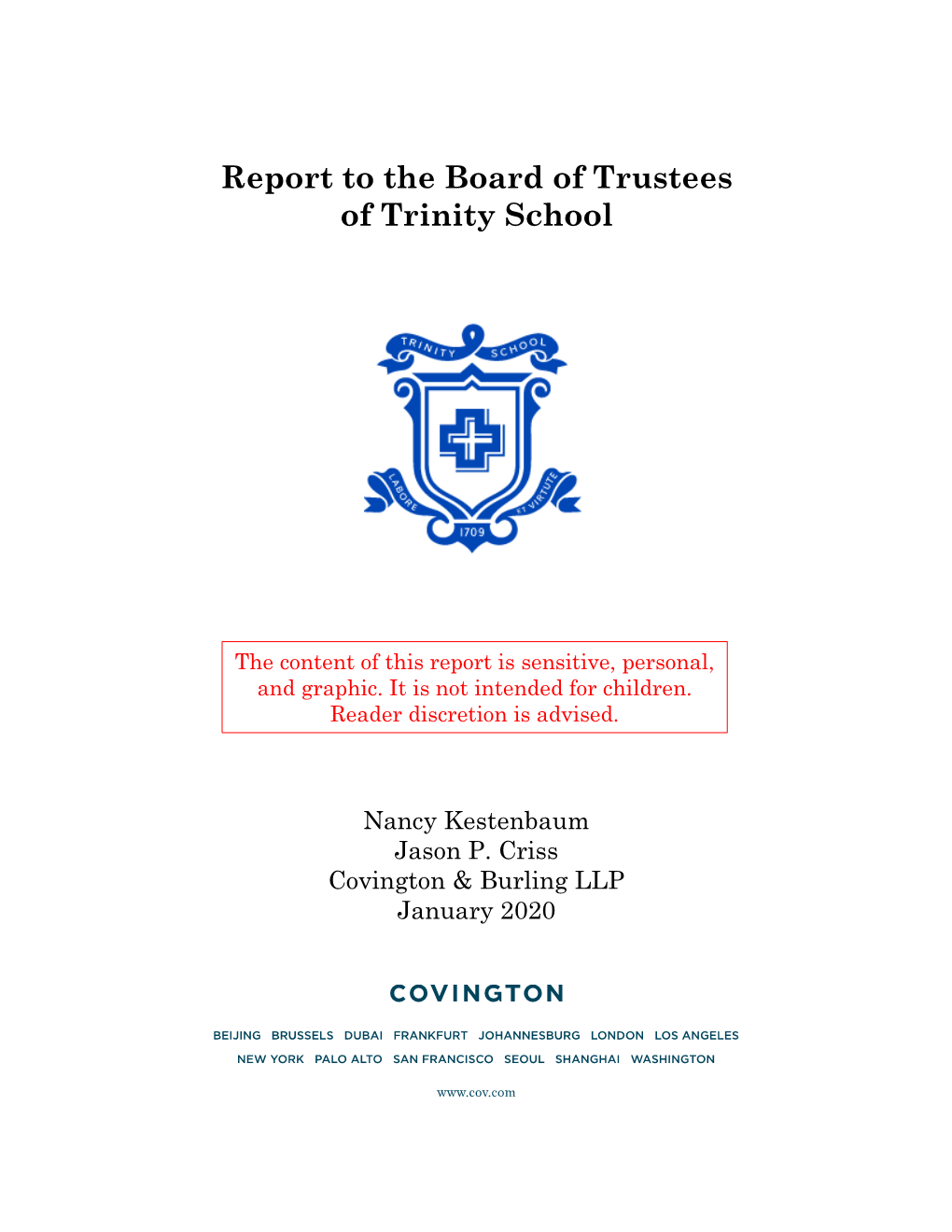 Report to the Board of Trustees of Trinity School