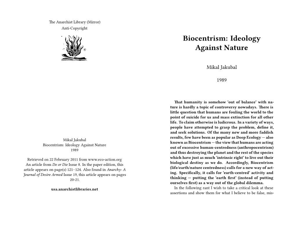 Biocentrism: Ideology Against Nature