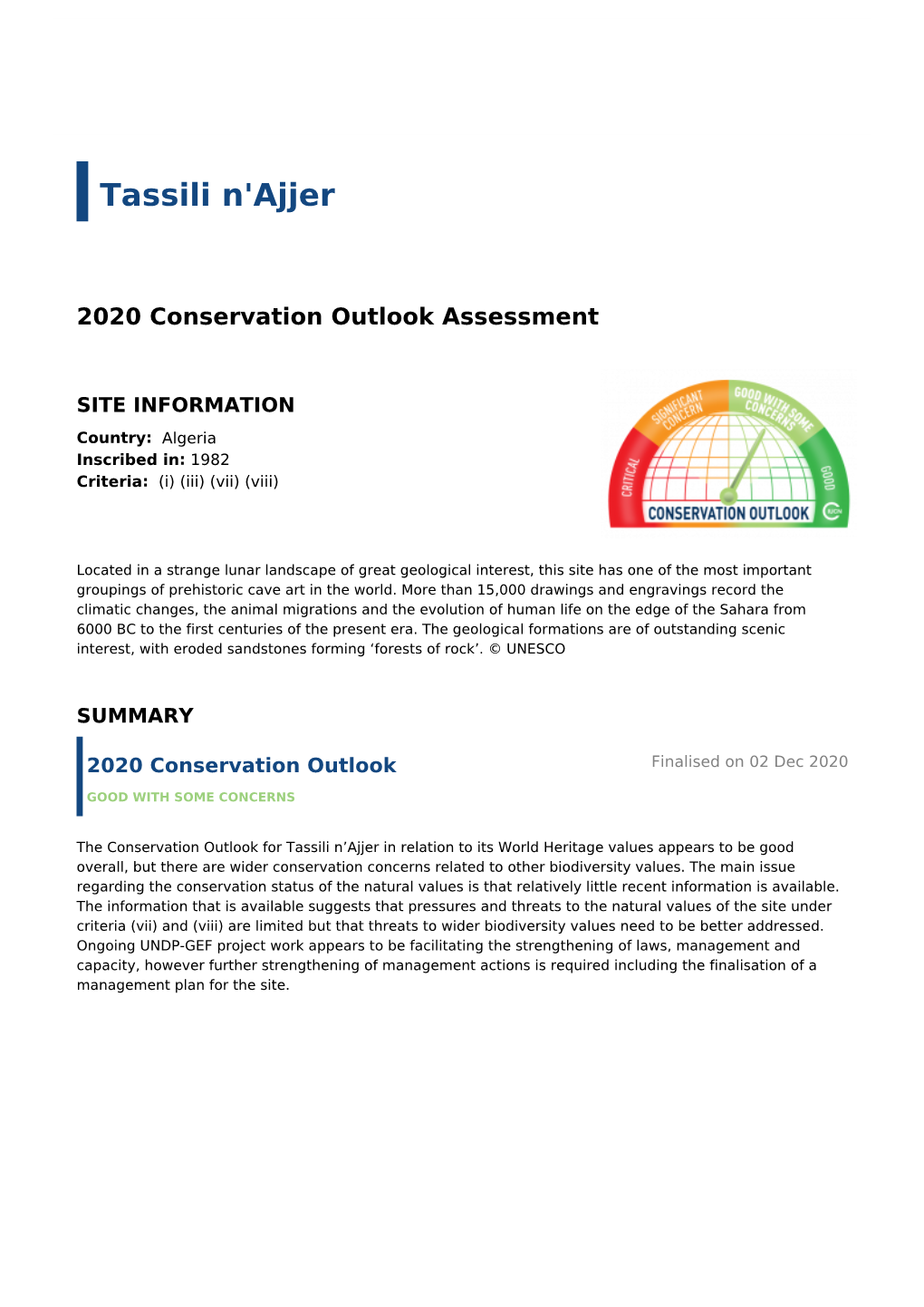 2020 Conservation Outlook Assessment