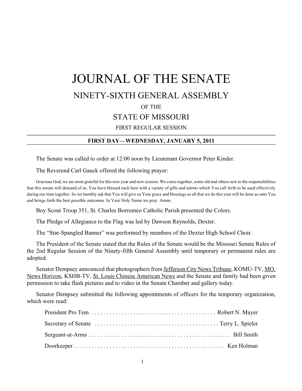 Journal of the Senate Ninety-Sixth General Assembly of the State of Missouri First Regular Session
