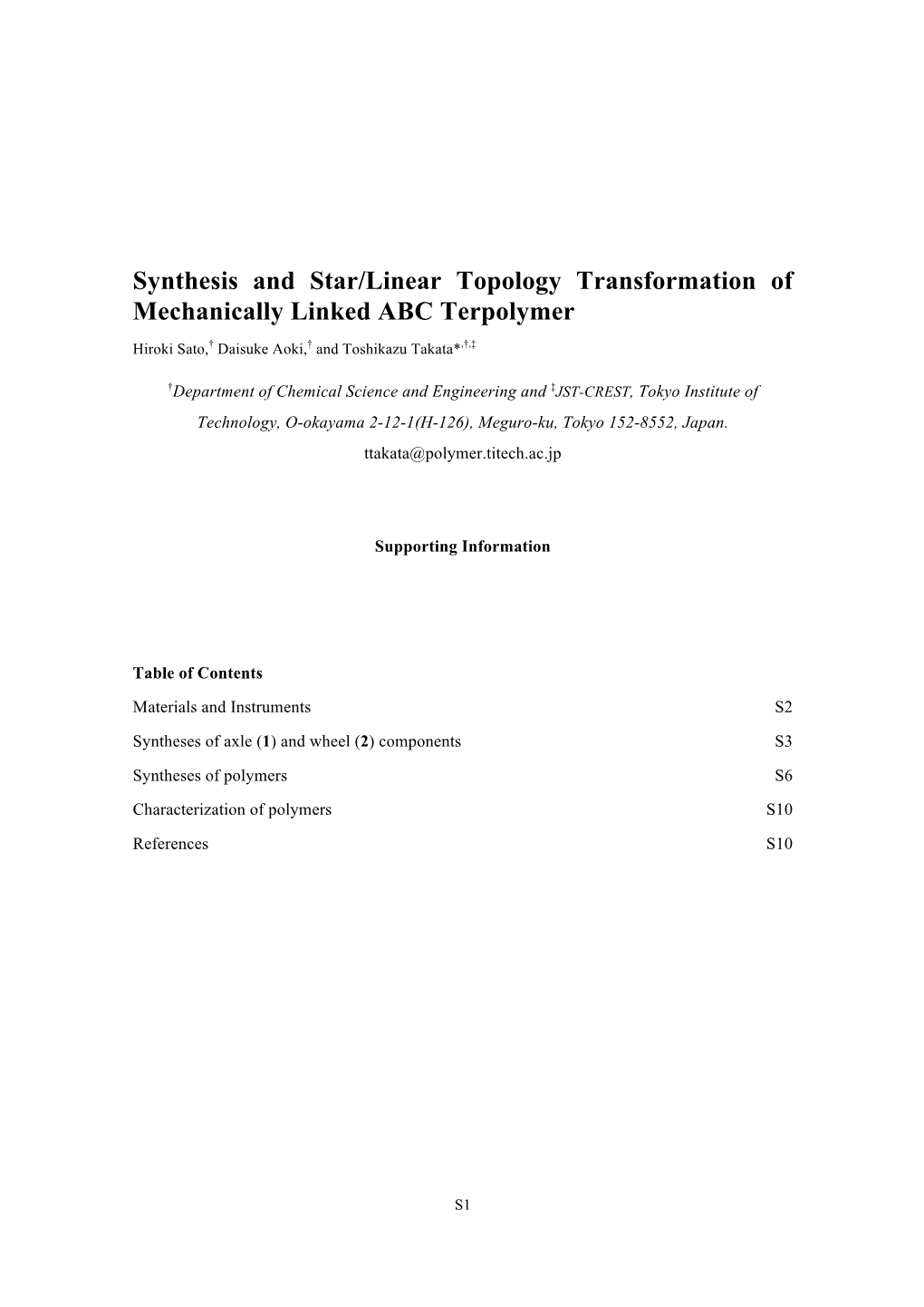 Synthesis and Star/Linear Topology Transformation of Mechanically Linked ABC Terpolymer