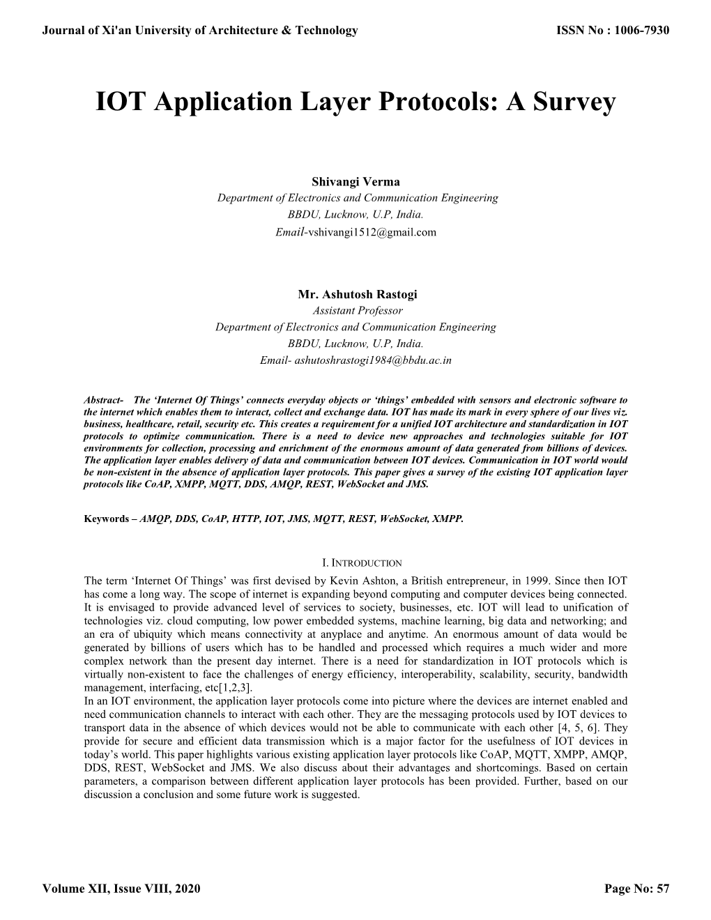 IOT Application Layer Protocols: a Survey