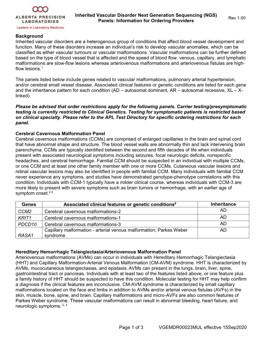 Inherited Vascular Disorder NGS Panel