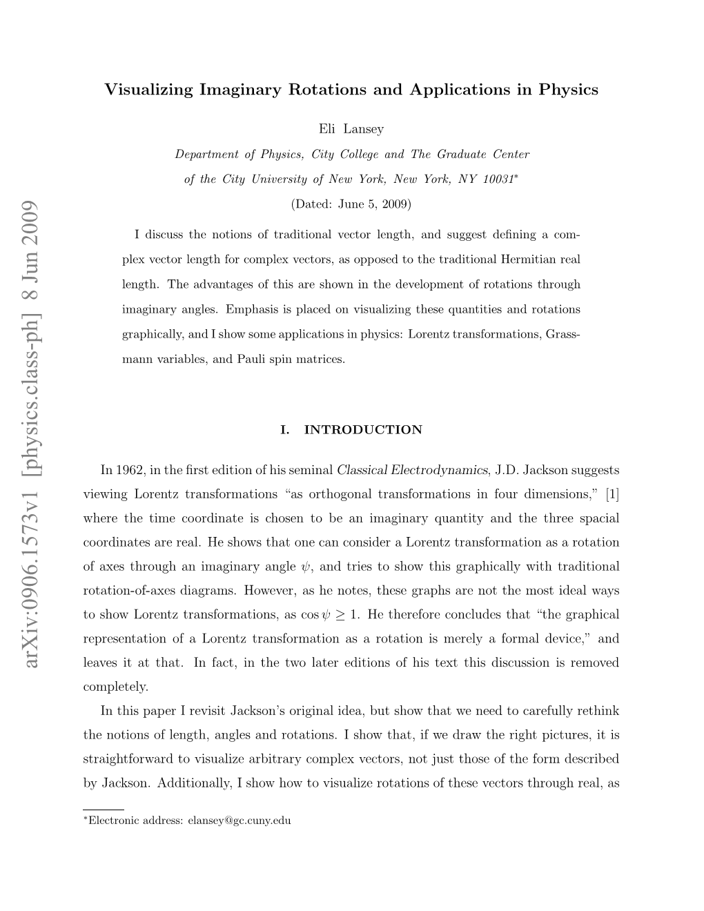 Arxiv:0906.1573V1 [Physics.Class-Ph] 8 Jun 2009 Oso Oet Rnfrain,A Cos As Transformations, Gra Lorentz These Show Notes, to He As However, Diagrams