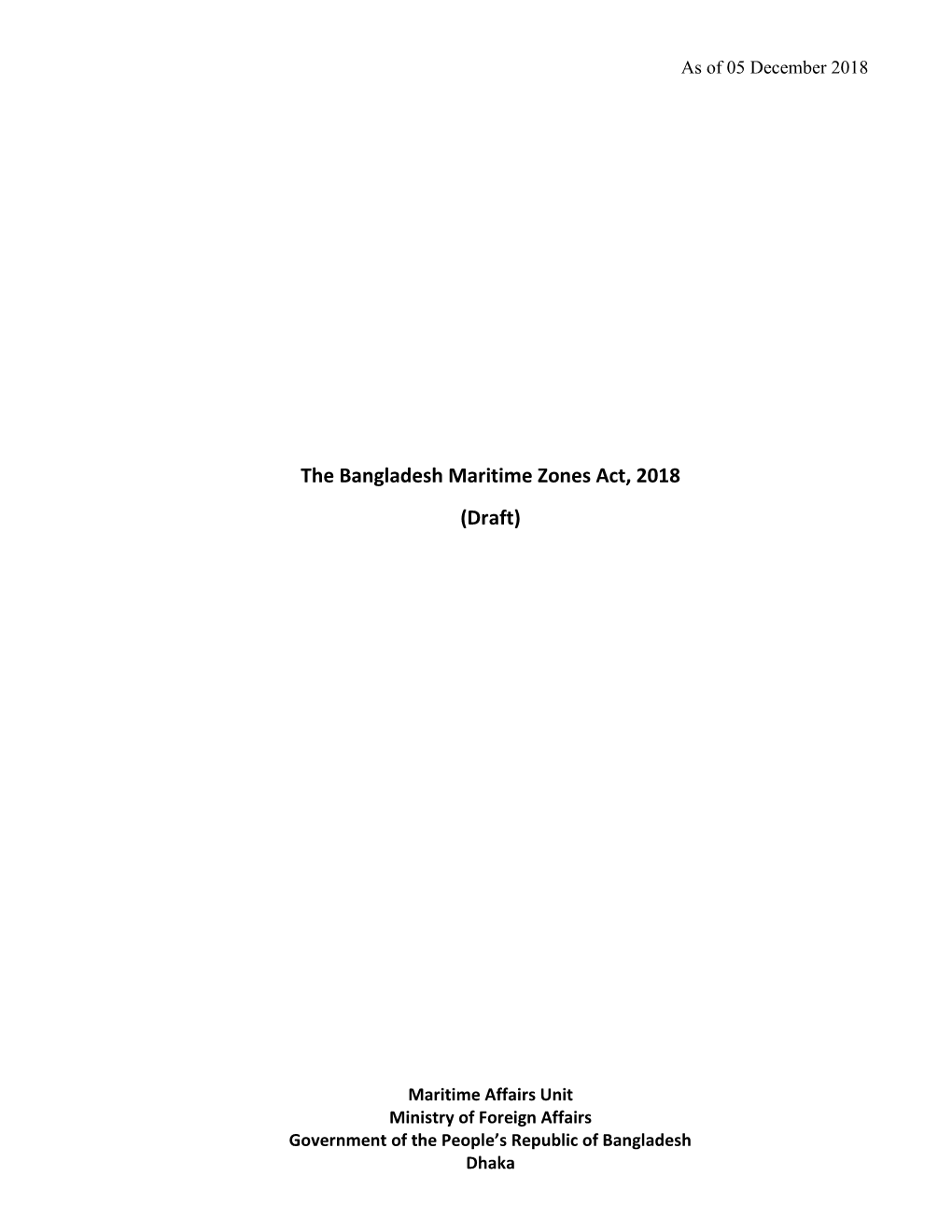 The Bangladesh Maritime Zones Act, 2018 (Draft)