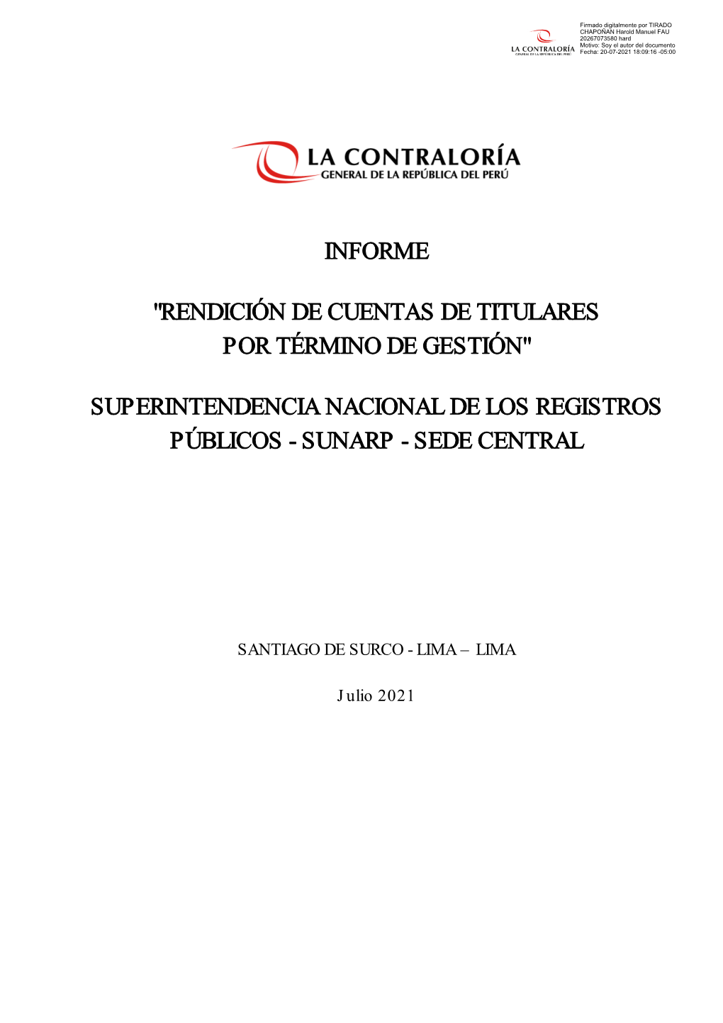 Informe De Rendición De Cuentas De Titulares