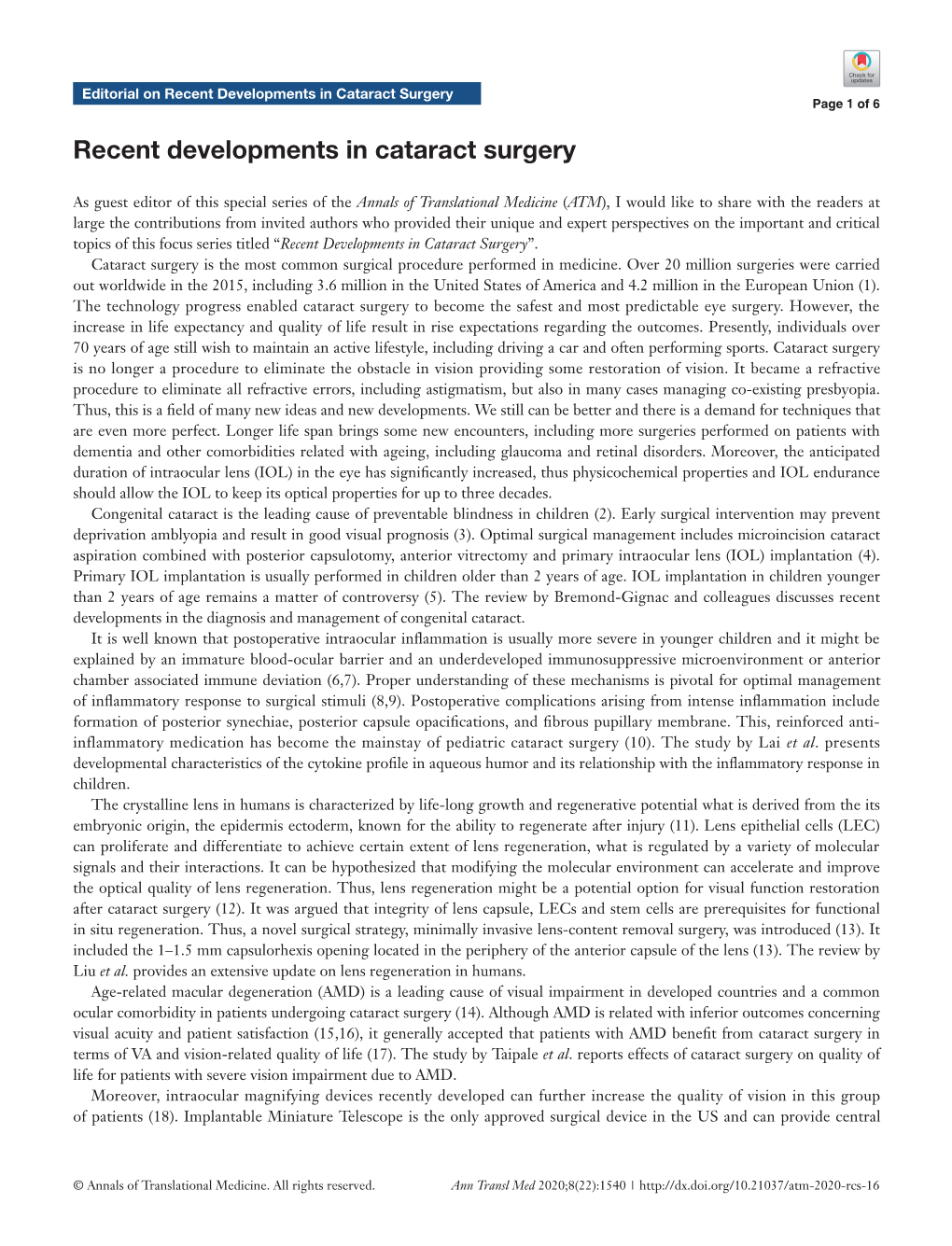 Recent Developments in Cataract Surgery Page 1 of 6