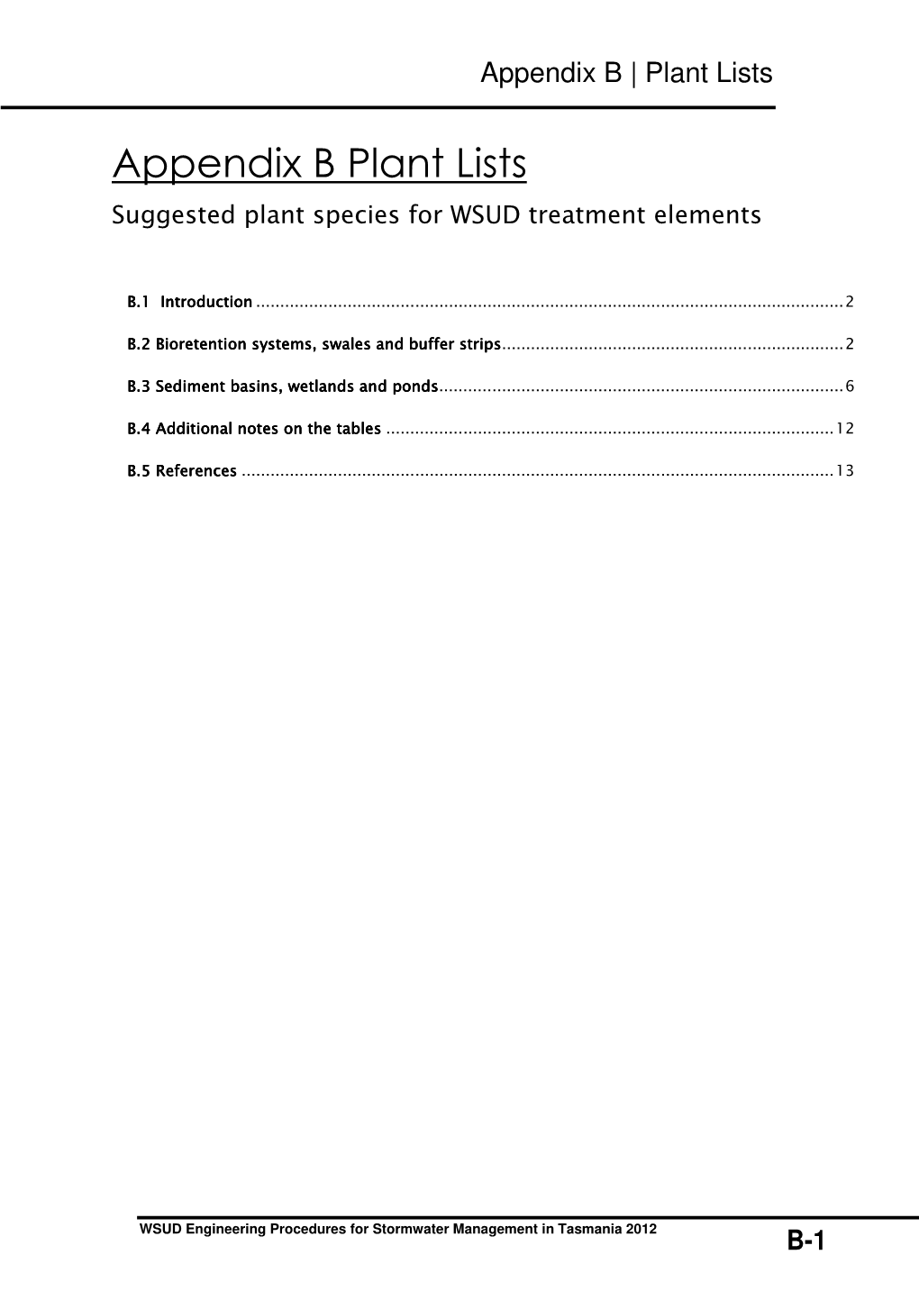 Appendix B Plant Lists Suggested Plant Species for WSUD Treatment Elements