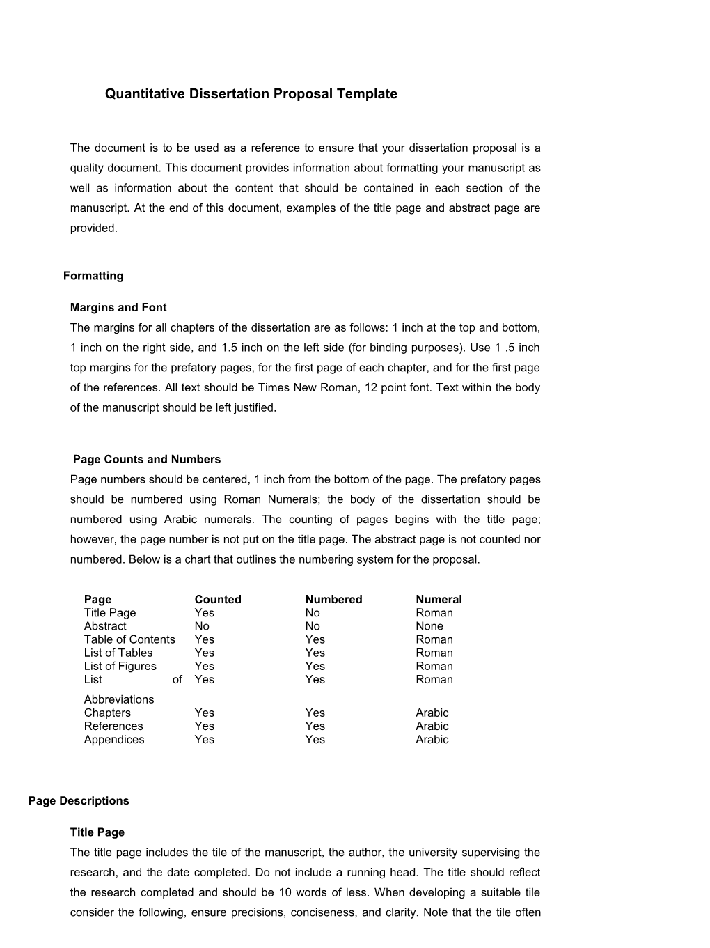 Quantitative Dissertation Proposal Template