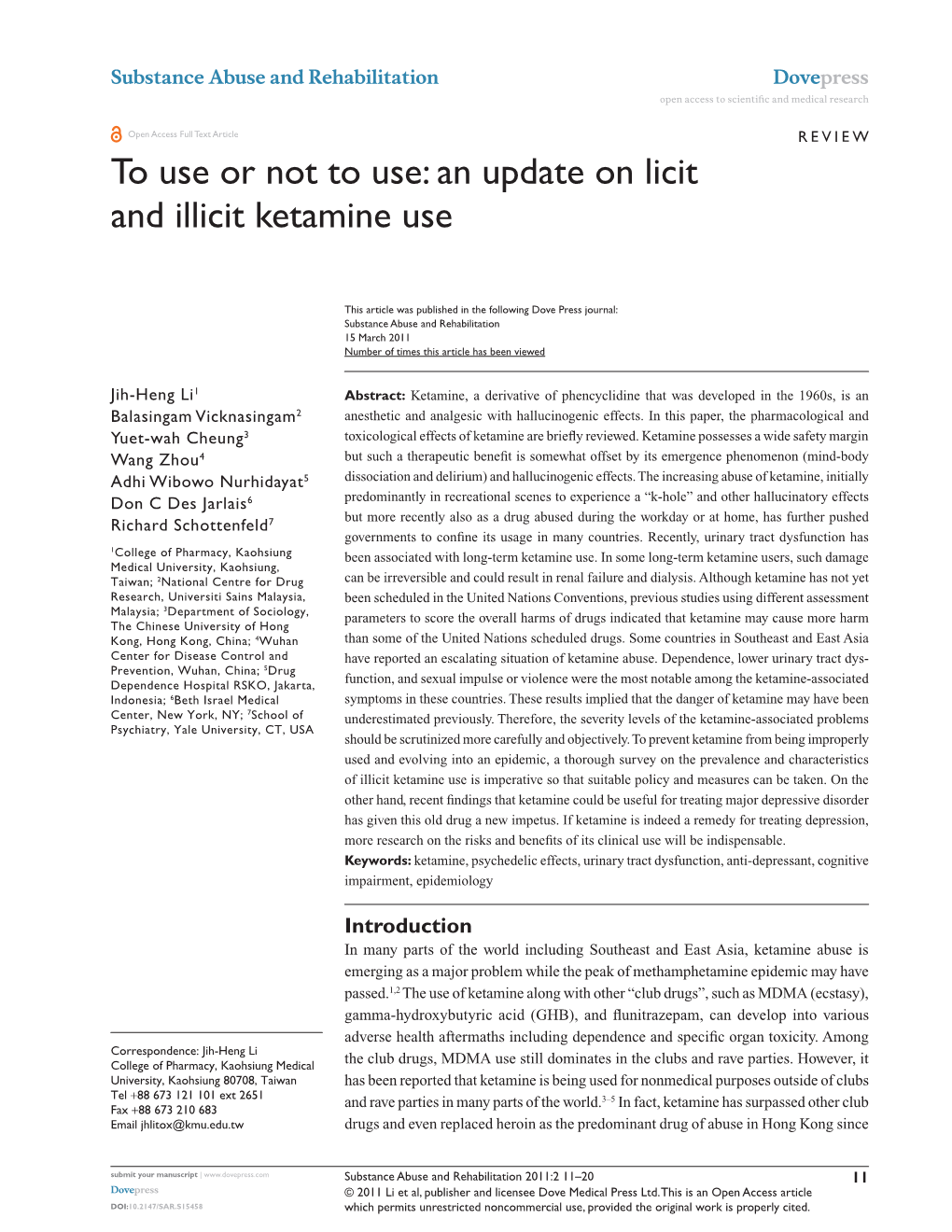 An Update on Licit and Illicit Ketamine Use