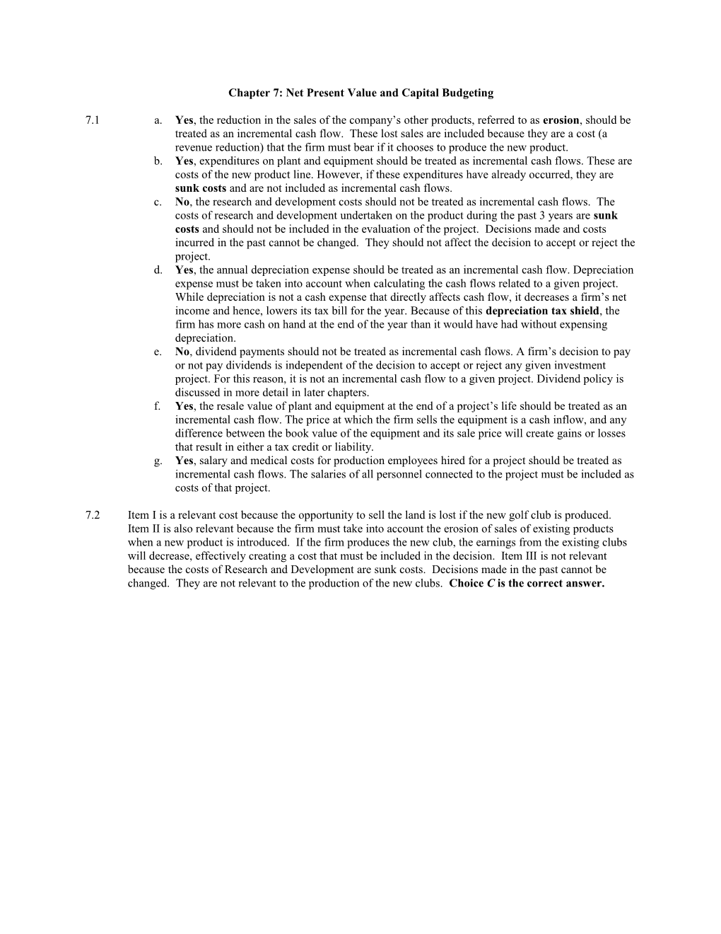 Chapter 7: Net Present Value And Capital Budgeting