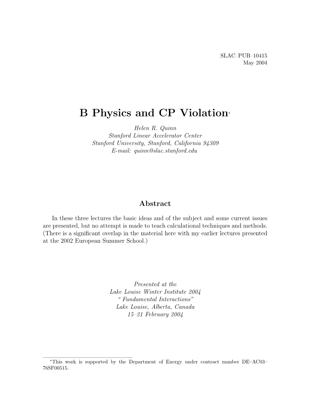 B Physics and CP Violation∗