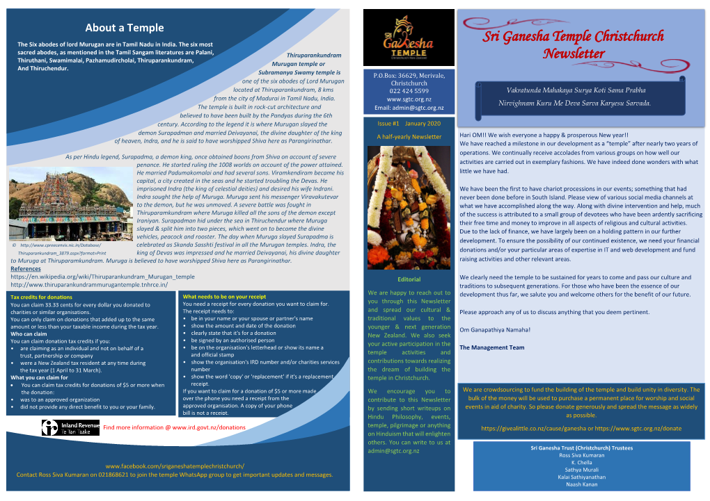Sri Ganesha Temple Christchurch Newsletter
