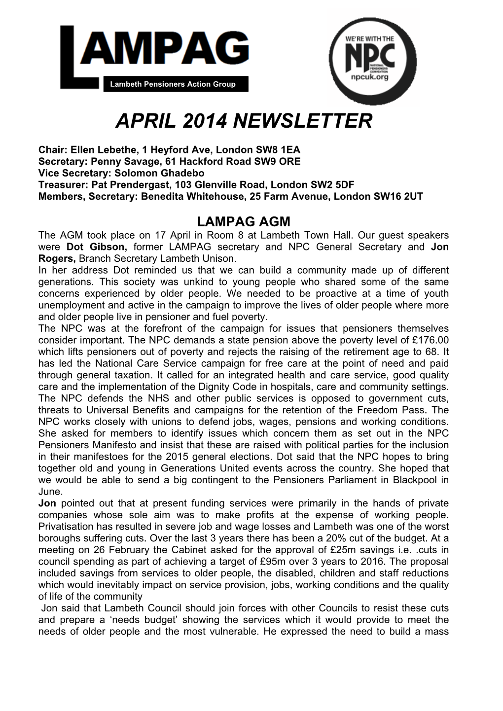 April 2014 Newsletter