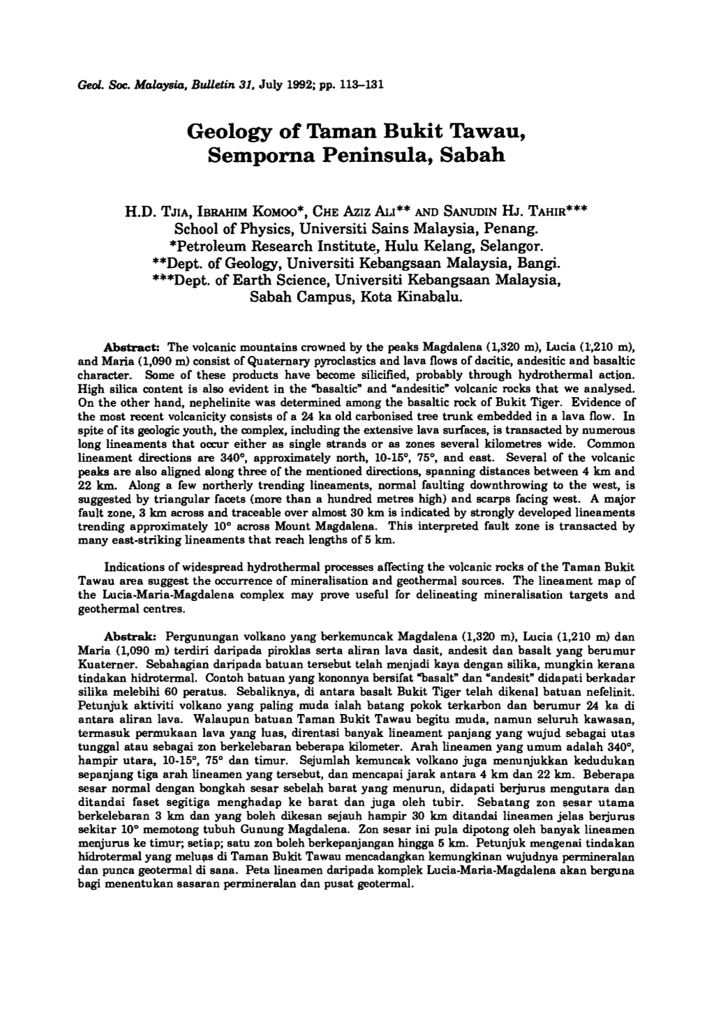 Geology of Taman Bukit Tawau, Semporna Peninsula, Sabah