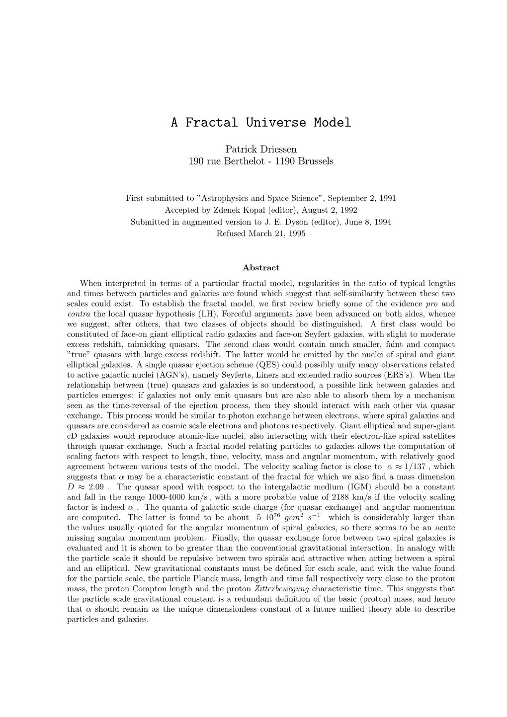 A Fractal Universe Model