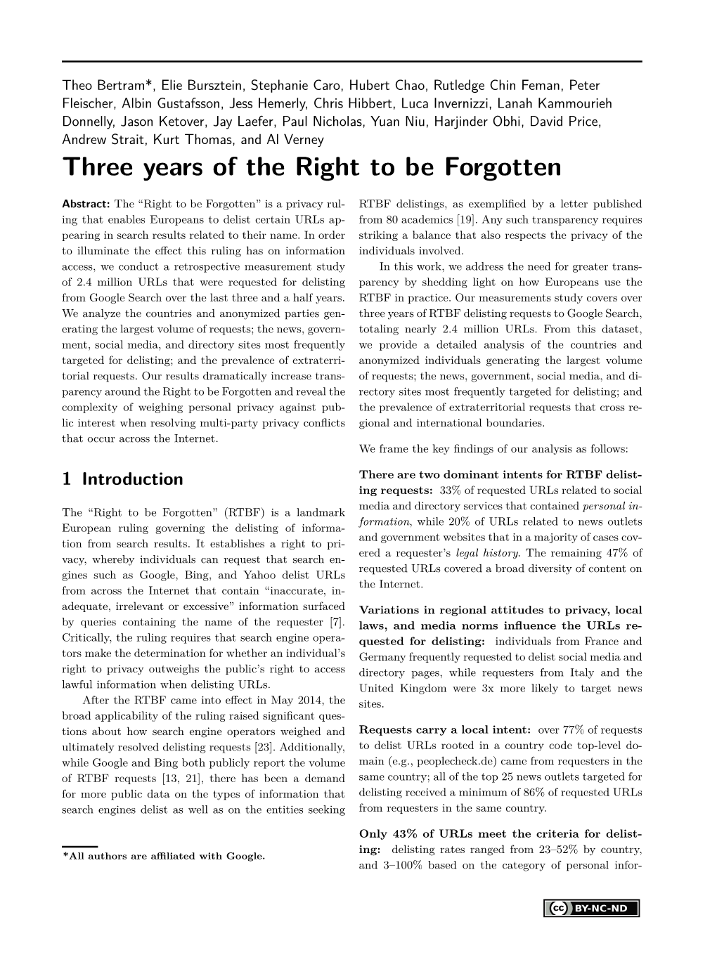 Three Years of the Right to Be Forgotten