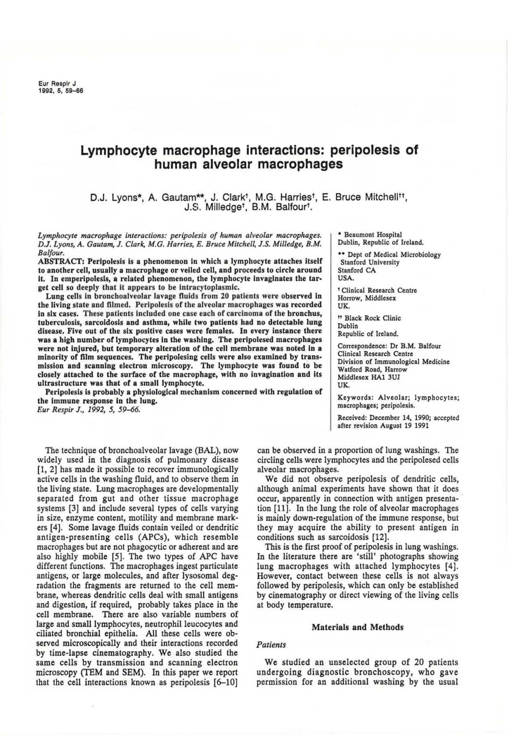 Lymphocyte Macrophage Interactions: Peripolesis of Human Alveolar Macrophages