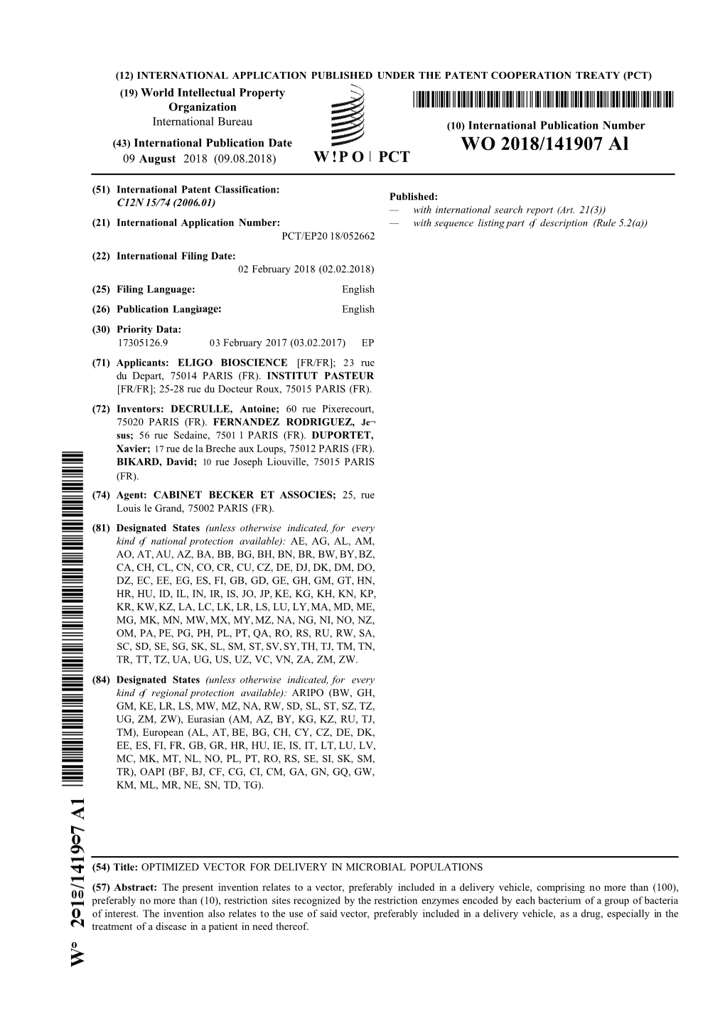 WO 2018/141907 Al 09 August 2018 (09.08.2018) W !P O PCT