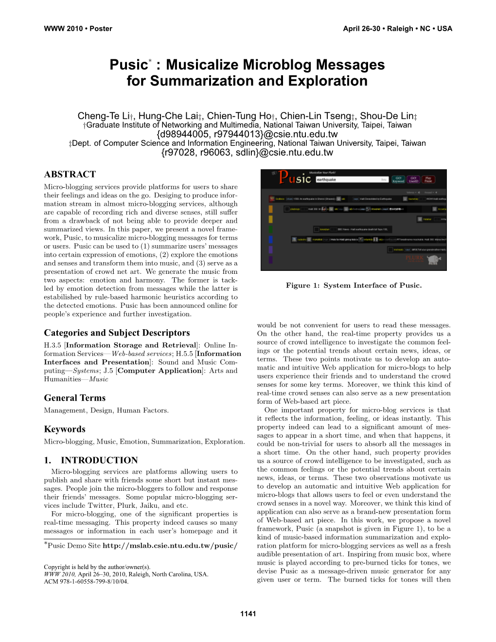 Pusic : Musicalize Microblog Messages for Summarization And