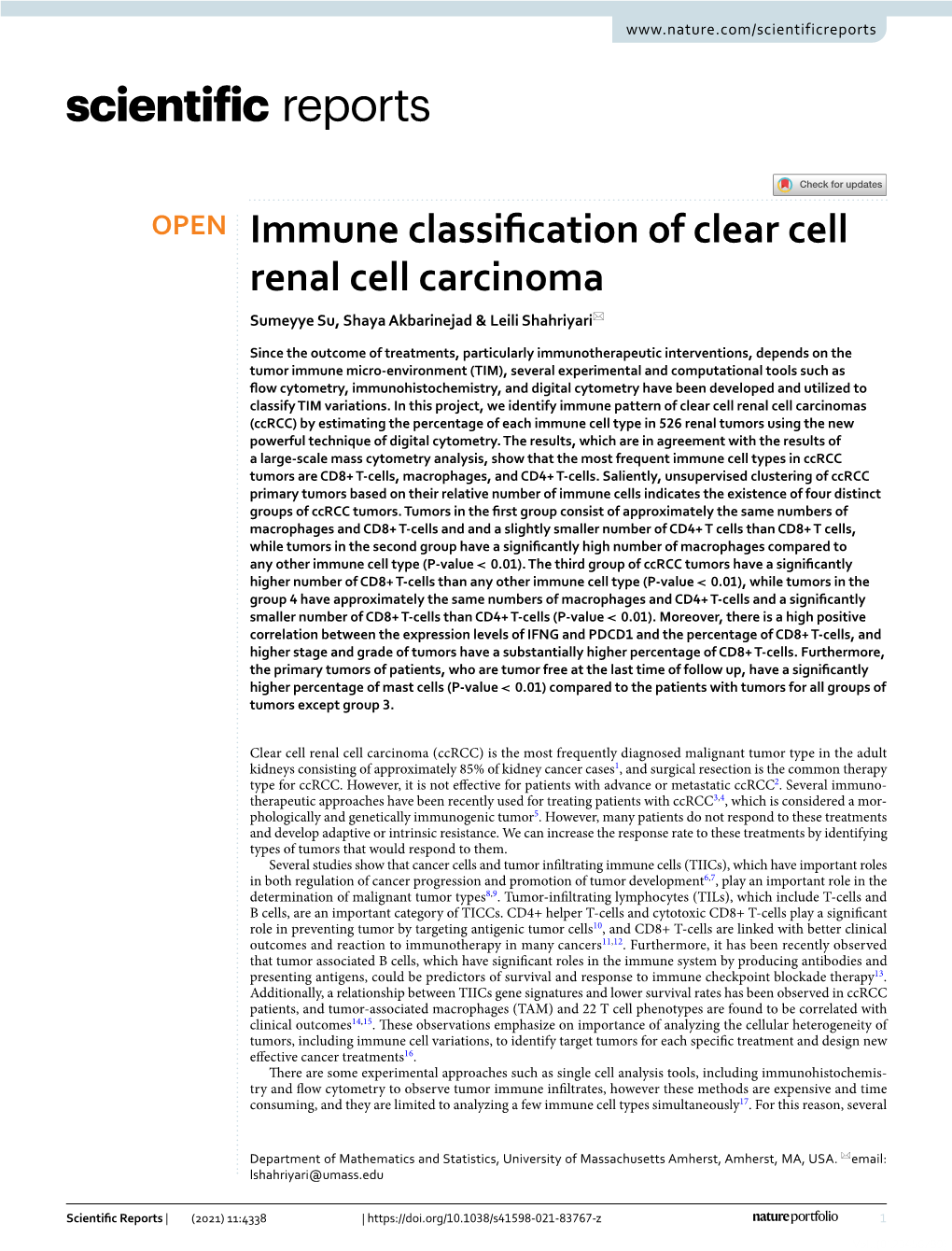 Immune Classification of Clear Cell Renal Cell Carcinoma